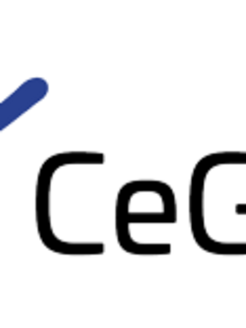 www.cegat.de Ein Logo mit dem Namen "CeGaT". Es enthält einen roten und einen blauen diagonal verlaufenden Strich, die sich überkreuzen, sowie den Schriftzug "CeGaT" in schwarzer Schrift.